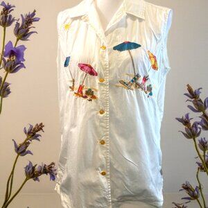 Blass Sport Women's at the beach embroidered button up shirt